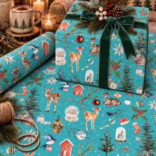 Papel De Presente Tudo Rena Santa Azul Teal
