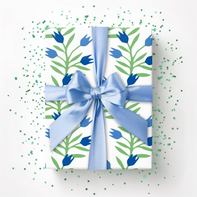 Papel De Presente Tulip Vine em Azul e Verde (Criador carregado)