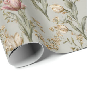 Papel De Presente Tulipa Cinza Vintage