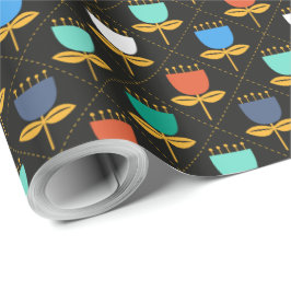 Papel De Presente Tulipa Moderna do Século médio - Preto