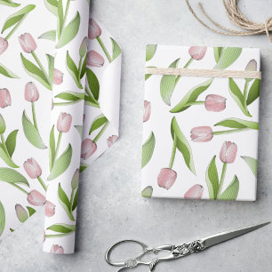 Papel De Presente Tulipa Rosa Rosa Padrão Floral Moderno
