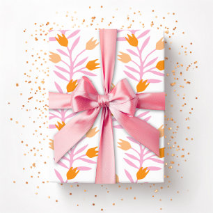 Papel De Presente Tulipa Vine em Rosa e Laranja