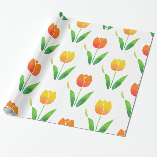 Papel De Presente Tulipas Amarelas e Laranja 2 (Desenrolado)