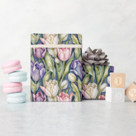 Papel De Presente Tulipas Clássicas Rosa, Roxo, Branco