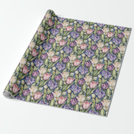Papel De Presente Tulipas Clássicas Rosa, Roxo, Branco