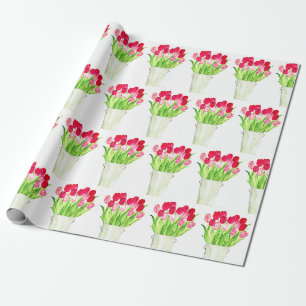 Papel De Presente Tulipas cor-de-rosa florais Aquarela Arte Elegante