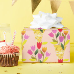 Papel De Presente Tulipas De Inspiração Retroativa Ilustradas À Mão 