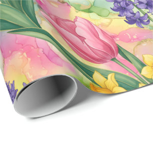 Papel De Presente Tulipas, Narcisos, Jacintos em Estilo de Tinta Alc