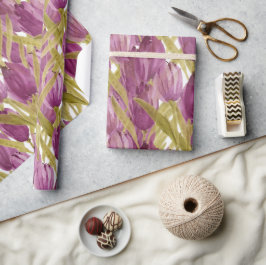 Papel De Presente Tulipas Roxas Aquarela Elegante