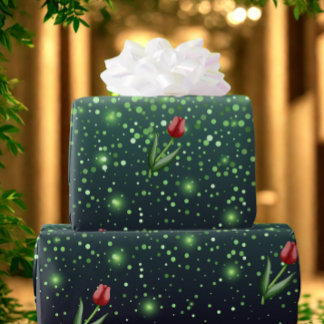 Papel De Presente Tulipas Vermelhas & Gradiente Brilhante Verde Lind