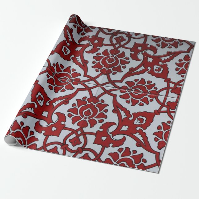 Papel De Presente Turco Red Cerâmica Floral (Desenrolado)