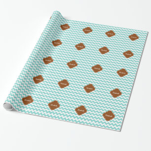 Papel De Presente Turq / Aqua Whevron Brown Quatrefoil Monograma