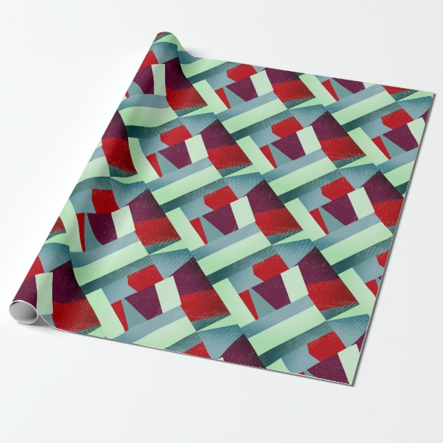 Papel De Presente Turquesa Abstrato de Cinza Vermelha Elegante (Desenrolado)
