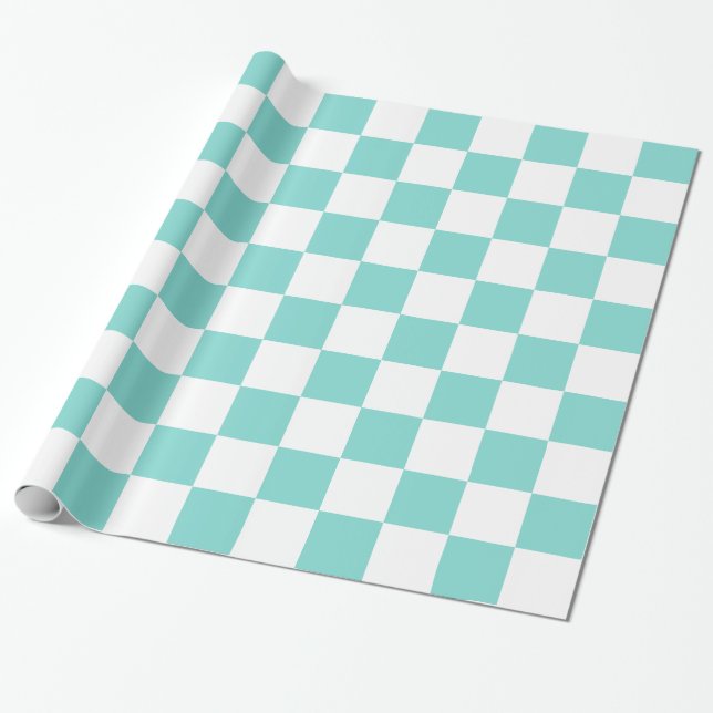 Papel De Presente Turquesa Água Branco XL Xadrez Padrão (Desenrolado)