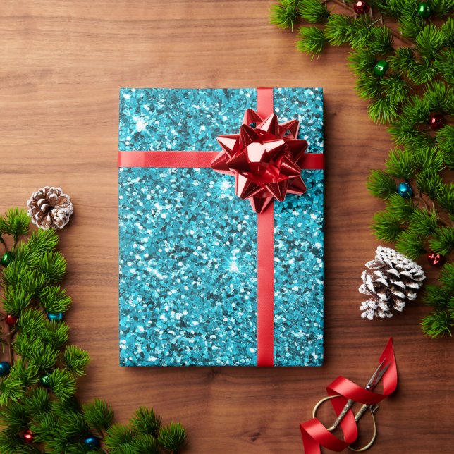 Papel De Presente Turquesa Aqua Glitzy Sparkle Glitter (Presente de Natal)