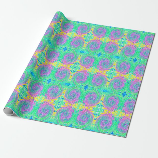 Papel De Presente Turquesa Azul e Roxo Redemoinho Abstrato (Desenrolado)