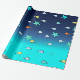 Papel De Presente Turquesa-branca — Peixe-Estrelado Verde Azul