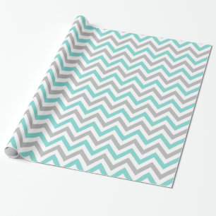 Papel De Presente Turquesa, Cinza, Padrão De Grande Chevron ZigZag