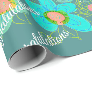 Papel De Presente Turquesa com Design Floral
