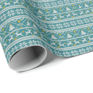 Papel De Presente Turquesa de Natal Merry Azul e Elegante