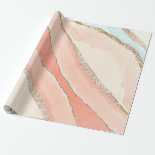 Papel De Presente Turquesa Dourada Elegante Rosa