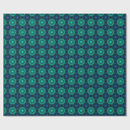 Papel De Presente Turquesa e Azul Padrão Fractal Caleidoscópio
