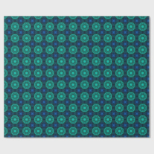 Papel De Presente Turquesa e Azul Padrão Fractal Caleidoscópio