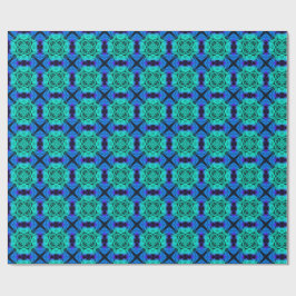 Papel De Presente Turquesa e azul Padrão Fractal de Caleidoscópio