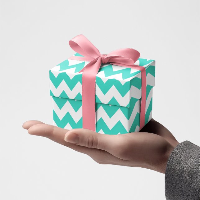 Papel De Presente Turquesa e Branco Ziguezague Pequeno (Turquoise Chevron)