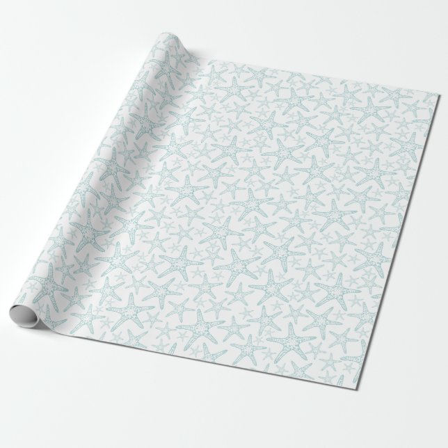 Papel De Presente Turquesa e Starfish Branco (Desenrolado)
