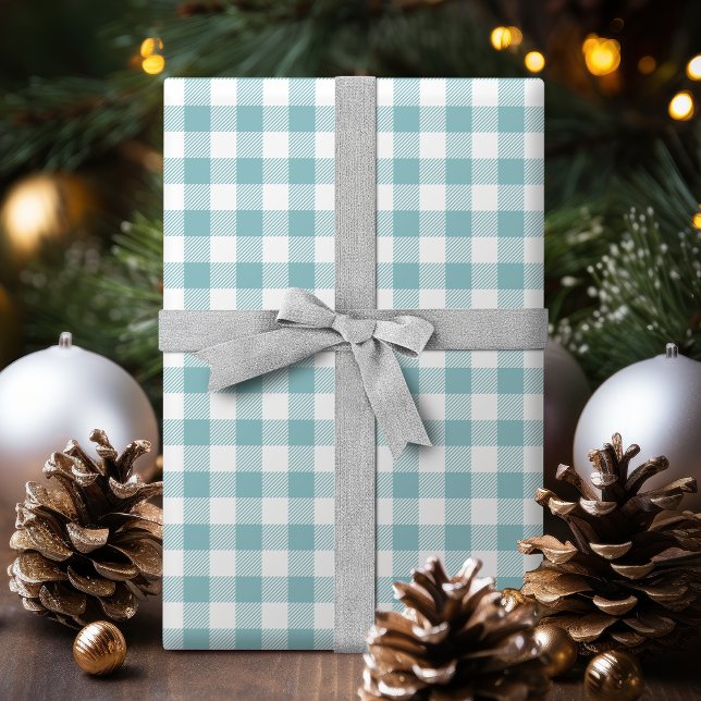 Papel De Presente Turquesa empoeirada com padrão de gingham (Buffalo Check gingham pattern dusty turquoise Wrapping Paper)