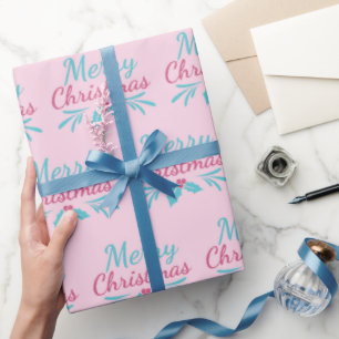 Papel De Presente Turquesa Feliz Pastel de Natal Rosa Sem Semente