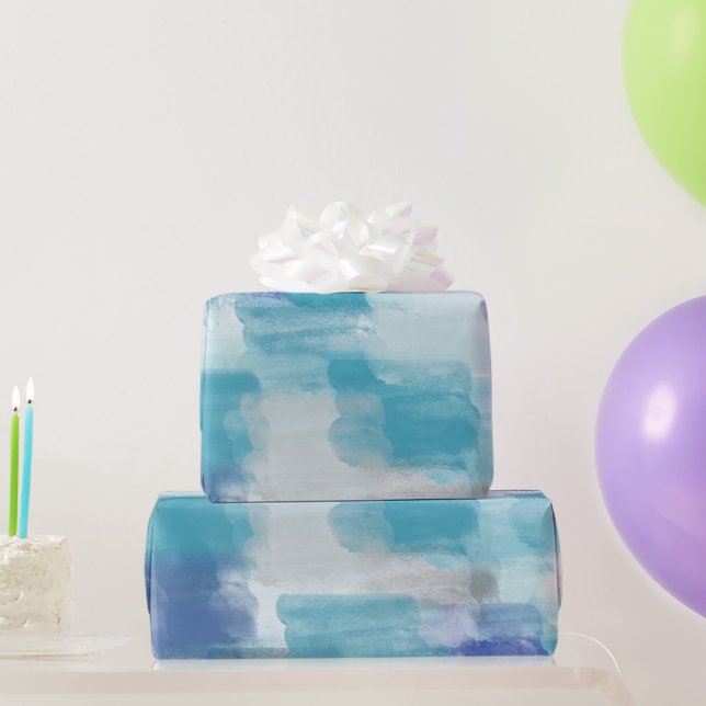 Papel De Presente Turquesa Moderna e Cinza Aquarela Abstrato (Presentes para festas)