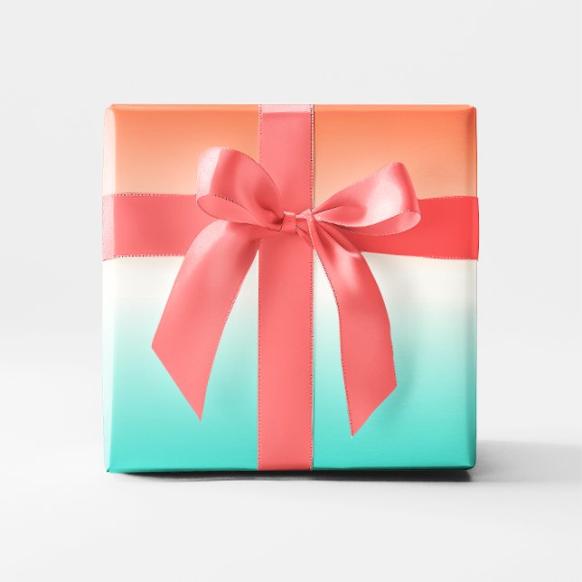 Papel De Presente Turquesa Ombre Branco Coral (Coral White Turquoise Gradient  Ombre Wrapping Paper)
