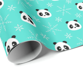 Papel De Presente Turquesa - Pandas bonitas com Flocos de Neve