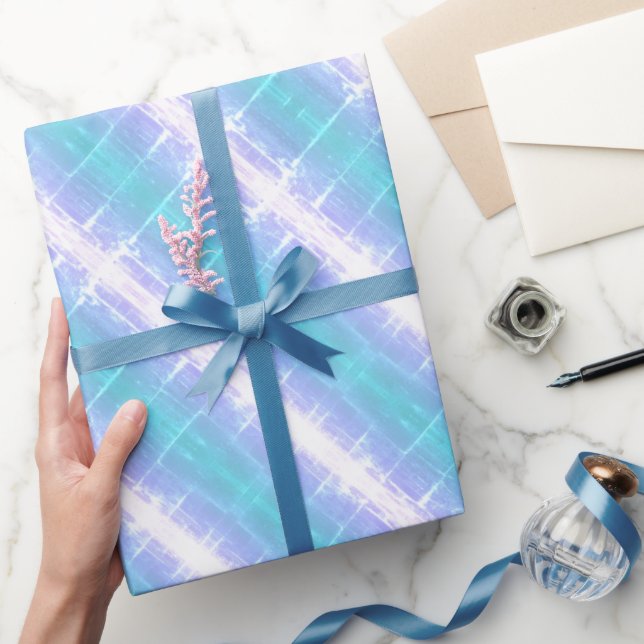 Papel De Presente Turquesa Retroativa e tiras roxas leves (Presentear)