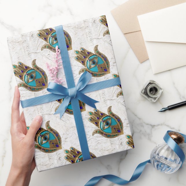 Papel De Presente Turquesa Terceiro Olho Hamsa (Presentear)