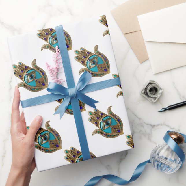 Papel De Presente Turquesa Terceiro Olho Hamsa (Presentear)