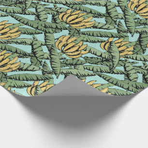 Papel De Presente Turquesa Tropical Amarelo Banana e Folhas