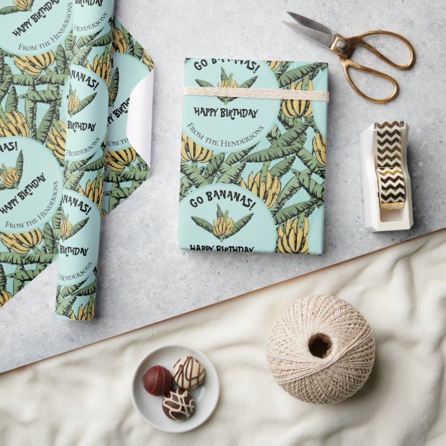 Papel De Presente Turquesa tropical Vai Bananas Aniversário Banana (Artesanato)