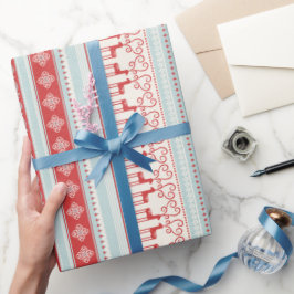 Papel De Presente Turquesa vermelha natalícia com flocos de neve