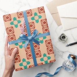 Papel De Presente Turquesa Zia Tribal Brown Tan