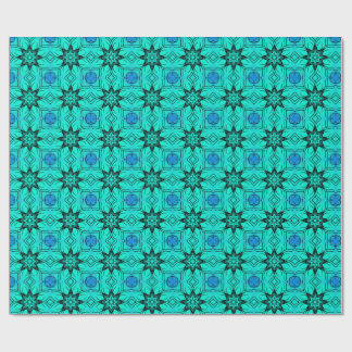 Papel De Presente Turquoise and blue Kaleidoscope Fractal Pattern