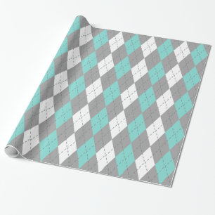 Papel De Presente Turquoise Aqua Charcarboneto Cinza Wht XL Argyle