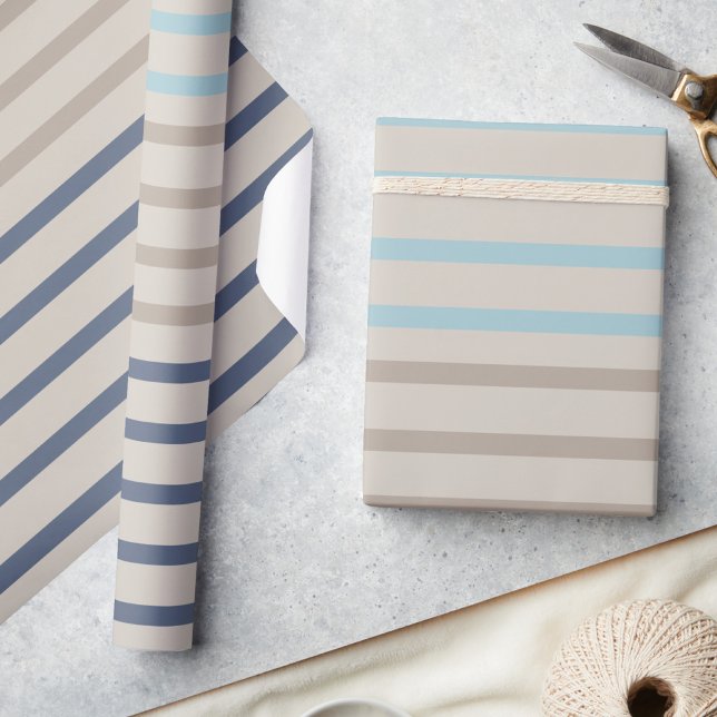 Papel De Presente Turquoise blue and beige stripes (striped wrapping paper)