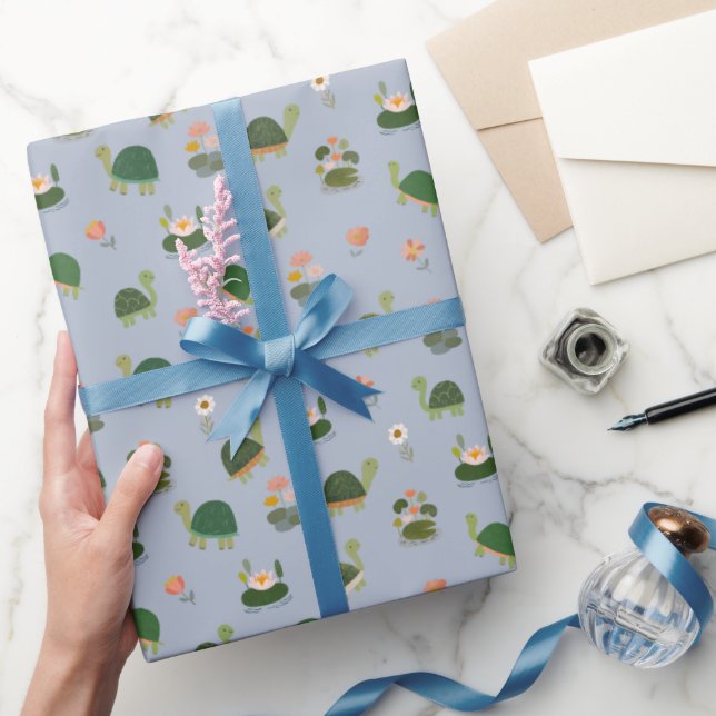 Papel De Presente Turtles & Lily Pads on Light Blue (Presentear)