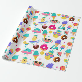 Papel De Presente Tutti Fruitti Verão Frutas Sorvetes Guloseimas Fes