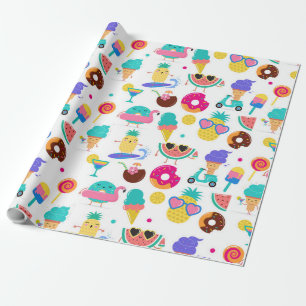 Papel De Presente Tutti Fruitti Verão Frutas Sorvetes Guloseimas Fes