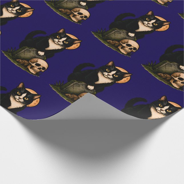 Papel De Presente Tuxedo Cat and Skull Cute Gothic Graveyard Design (Ponta)