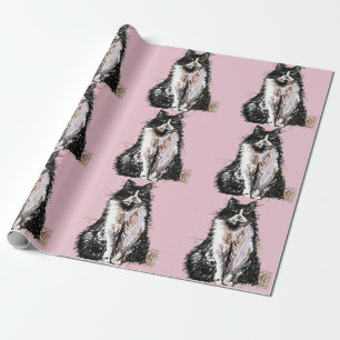 Papel De Presente Tuxedo Cat Black and White Cats Baby Pink
